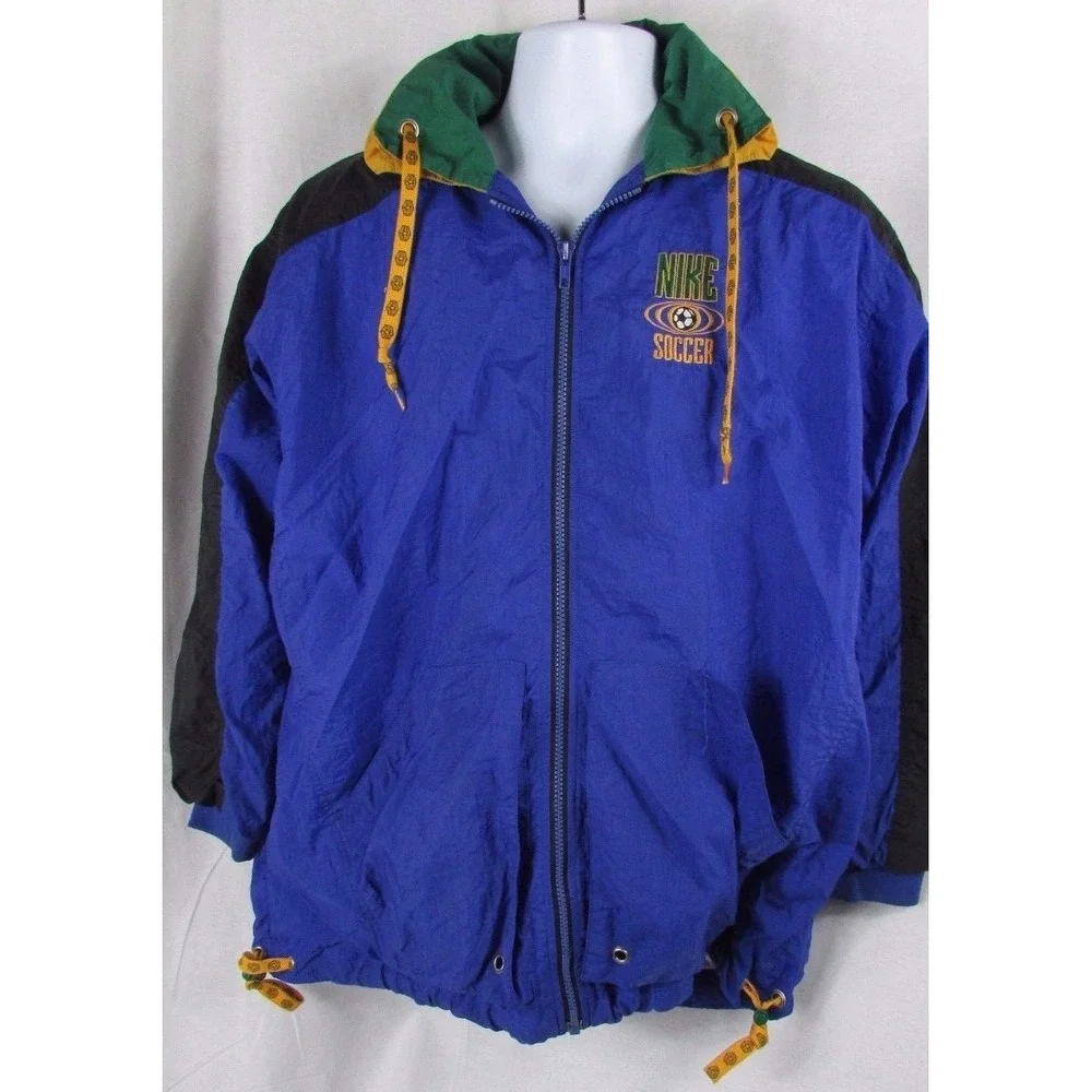 Boys vintage Nike Soccer Large 14/16 windbreaker jacket Lined purple green black